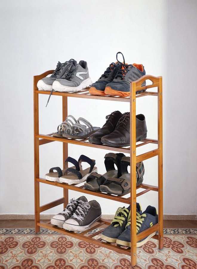 NFI essentials 4 Tier Bamboo Wood Shoe Rack Multipurpose Foldable Rack for Storage Shoes Slipper Chappal Stand Shelf Organizer for Home Kitchen Space Saving Portable Stand - Image 5